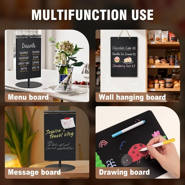 Alt view image 7 of 7 - Small Chalkboard Words Sign w/Metal Stand, 2 Pack 8x12, Rectangle Tabletop Double-Sided Erasable Message Menu Board Decorative Chalk Board for Food, Store, Business, Wedding