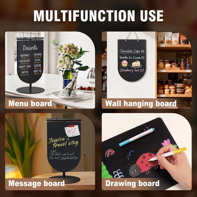 Alt view image 7 of 7 - Small Chalkboard Words Sign w/Metal Stand, 2 Pack 8x12, Semicircle Tabletop Double-Sided Erasable Message Menu Board Decorative Chalk Board for Food, Store, Business, Wedding