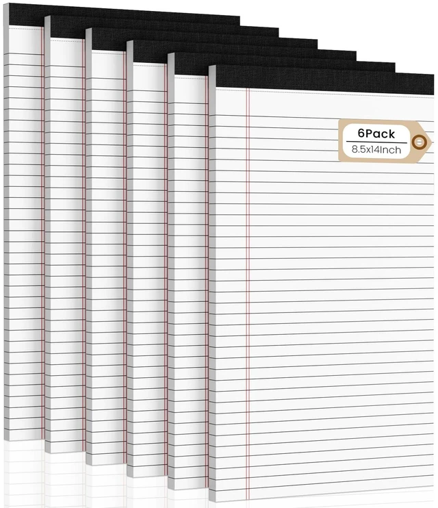Main image of Legal Pads 8.5 x 14 Note Pads, 6 Pack Writing Pads Wide Ruled White Notepad Micro Perforated Notepads, Double-Side Printed Lined Paper Pads 30 Sheets per Notepad, Legal Pads for Home, Office, School