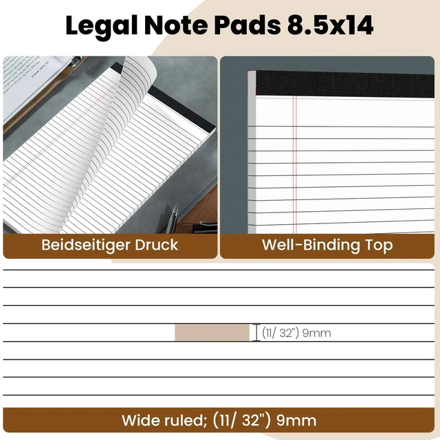 Alt view image 4 of 7 - Legal Pads 8.5 x 14 Note Pads, 6 Pack Writing Pads Wide Ruled White Notepad Micro Perforated Notepads, Double-Side Printed Lined Paper Pads 30 Sheets per Notepad, Legal Pads for Home, Office, School