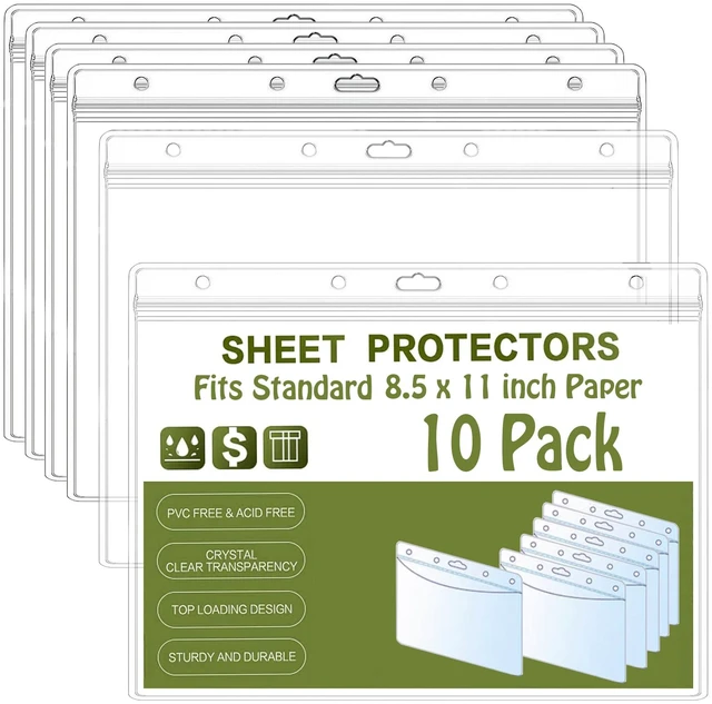 Main image of Sheet Protectors 10 Pack 8.5" x 11" Waterproof Resealable Zip Wall Sign Holder Page Protectors Clear Photo Plastic Sleeves for Documents, Photos, and Wall Sign Display (Horizontal, 10 Pack)