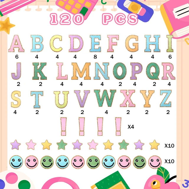 Alt view image 3 of 7 - 120 Pcs 7 in Large Bulletin Board Letters Set Embroidered Alphabet Colorful Printing Chenille Cutout Letters Set, with Adhesive Dots for Poster Board, Party, and Classroom Decor