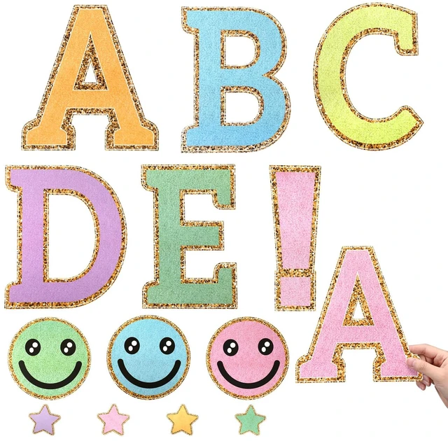 Main image of 120 Pcs 7 in Large Bulletin Board Letters Set Embroidered Alphabet Colorful Printing Chenille Cutout Letters Set, with Adhesive Dots for Poster Board, Party, and Classroom Decor