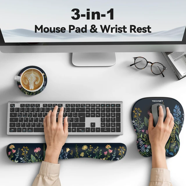 Alt view image 5 of 7 - Gel Ergonomic Mouse Pad & Keyboard Wrist Rest & Coaster 3 in 1 Set, Pain Relief, Milk Silk Cloth, Non-Slip PU Base, Easy Typing, Memory Foam Wrist Support for Office & Home