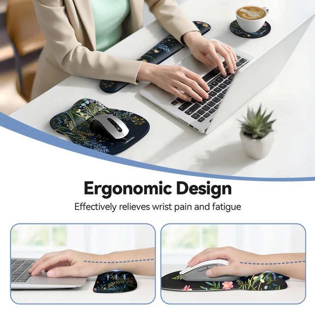 Alt view image 6 of 7 - Gel Ergonomic Mouse Pad & Keyboard Wrist Rest & Coaster 3 in 1 Set, Pain Relief, Milk Silk Cloth, Non-Slip PU Base, Easy Typing, Memory Foam Wrist Support for Office & Home