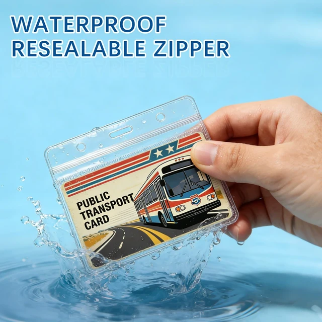 Alt view image 3 of 6 - 300 Pcs Clear Horizontal Plastic Badge Holders for Lanyards -Waterproof ID Card Holder Name Tag Badge Protector Sleeve for Office, School, Nurses, Work ID Badges Cover with Resealable Zipper