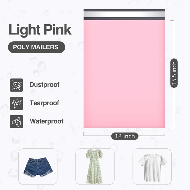 Alt view image 2 of 7 - Poly Mailers 12x15.5 Inch Light Pink 100 Pack Medium Shipping Bags #5 Strong Thick Mailing Envelopes Self Sealing Adhesive Waterproof and Tear Proof Boutique Packaging Postal for Clothing