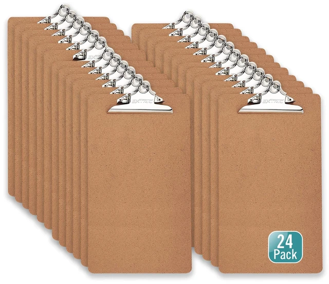 Main image of 24 Clipboards Standard A4 Letter Size, 9x12.5 inch Wooden Clipboard with 6" Metal Clip, Hardboard, Fits 8.5 x 11 Inch Paper, Bulk Pack