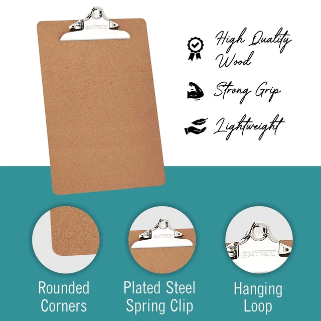 Alt view image 6 of 7 - 24 Clipboards Standard A4 Letter Size, 9x12.5 inch Wooden Clipboard with 6" Metal Clip, Hardboard, Fits 8.5 x 11 Inch Paper, Bulk Pack