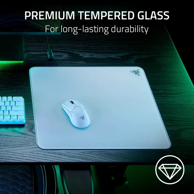 Alt view image 2 of 7 - Atlas Tempered Glass Gaming Mouse Mat, White Ultra-Smooth Micro-Etched Surface, Dirt and Scratch-Resistant, Anti-Slip Base, Quiet Mouse Movements