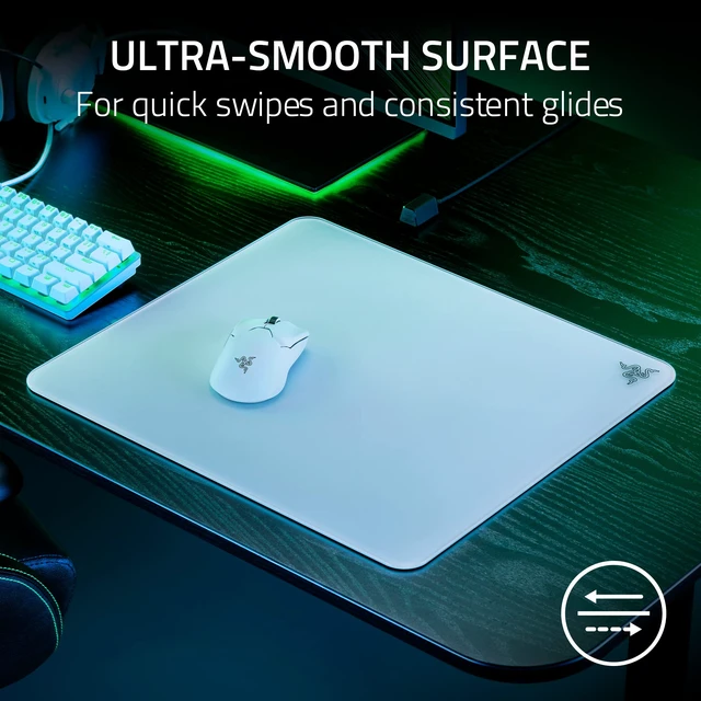 Alt view image 3 of 7 - Atlas Tempered Glass Gaming Mouse Mat, White Ultra-Smooth Micro-Etched Surface, Dirt and Scratch-Resistant, Anti-Slip Base, Quiet Mouse Movements