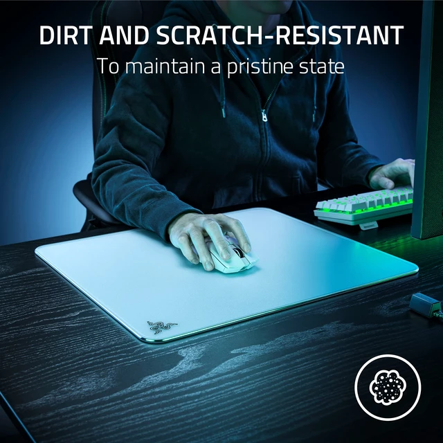 Alt view image 5 of 7 - Atlas Tempered Glass Gaming Mouse Mat, White Ultra-Smooth Micro-Etched Surface, Dirt and Scratch-Resistant, Anti-Slip Base, Quiet Mouse Movements