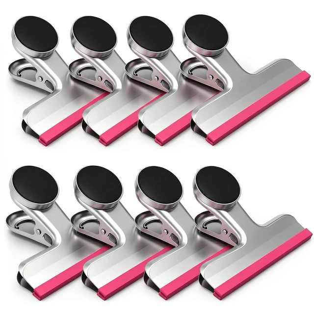 Main image of Magnetic Chip Clips, Stainless Steel Chip Bag Clips with Strong Magnet and Silicone Cover, Heavy Duty Food Bag Clip for Kitchen Storage, 8 Pack Pink, 3 Inch