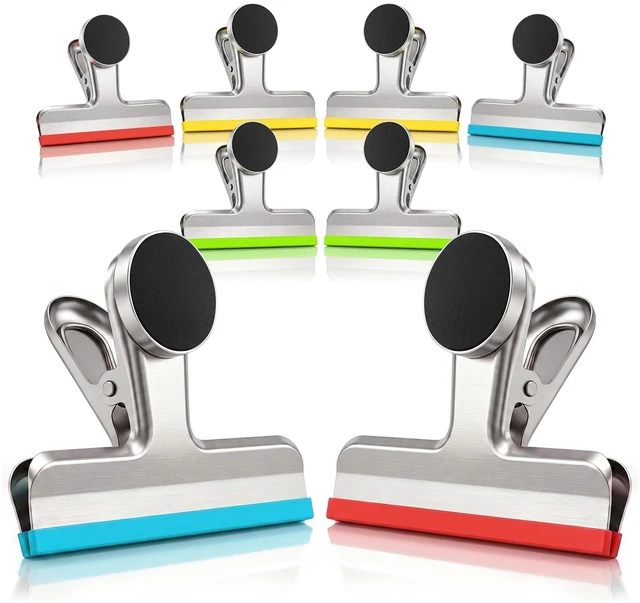 Main image of Magnetic Chip Clips, Stainless Steel Chip Bag Clips with Strong Magnet and Silicone Cover, Heavy Duty Food Bag Clips for Kitchen Storage, 8 Pack Color Coded, 3 Inch