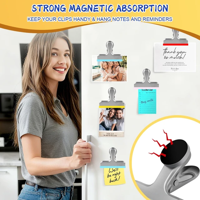 Alt view image 2 of 6 - Magnetic Chip Clips, Stainless Steel Chip Bag Clips with Strong Magnet and Silicone Cover, Heavy Duty Food Bag Clip for Kitchen Storage, 8 Pack Pink, 3 Inch