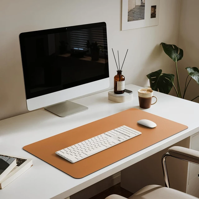 Alt view image 4 of 6 - Leather Desk Pad Mat, 34" x 17", Tan Non-Slip Desk Blotter Pad - Desk Protector for Office, Home, Laptop and Desktop