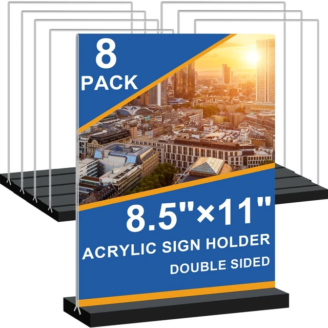 Main image of 8.5x11 Acrylic Sign Holder Vertical Double-Sided Tabletop Sign Holder with Black Base, Plastic Picture Frame Paper Holder, Clear Menu Display Stand for Office Restaurant Store Home 8 Pack