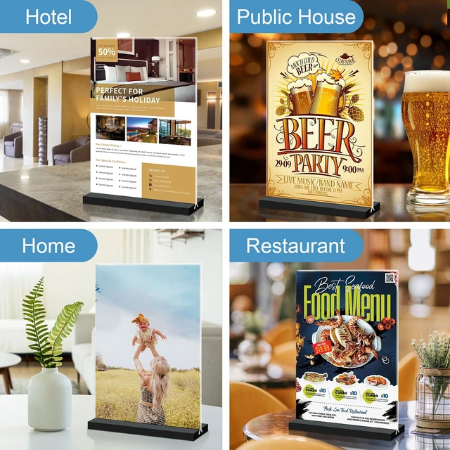 Alt view image 5 of 7 - 8.5x11 Acrylic Sign Holder Vertical Double-Sided Tabletop Sign Holder with Black Base, Plastic Picture Frame Paper Holder, Clear Menu Display Stand for Office Restaurant Store Home 8 Pack