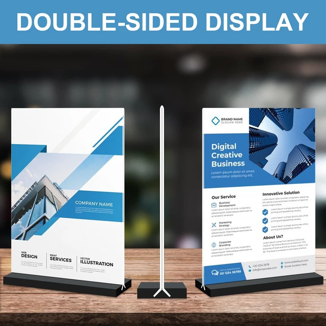 Alt view image 3 of 7 - 8.5x11 Acrylic Sign Holder Vertical Double-Sided Tabletop Sign Holder with Black Base, Plastic Picture Frame Paper Holder, Clear Menu Display Stand for Office Restaurant Store Home 8 Pack