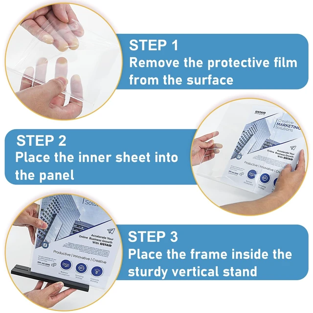 Alt view image 6 of 7 - 8.5x11 Acrylic Sign Holder Vertical Double-Sided Tabletop Sign Holder with Black Base, Plastic Picture Frame Paper Holder, Clear Menu Display Stand for Office Restaurant Store Home 8 Pack