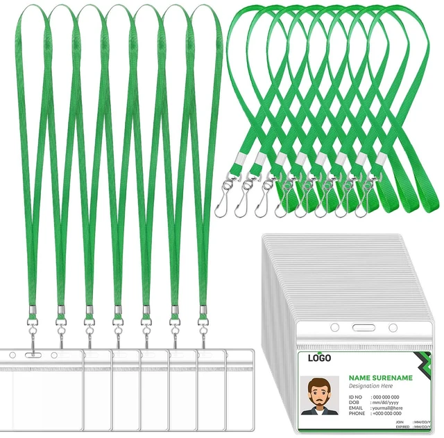 Main image of 100 Sets Name Tag Lanyards Bulk, Plastic Badge Holders, Green Clear Plastic Horizontal Lanyard,Cruise Necklace,with ID Badge Holder,for Business School Events Conferences
