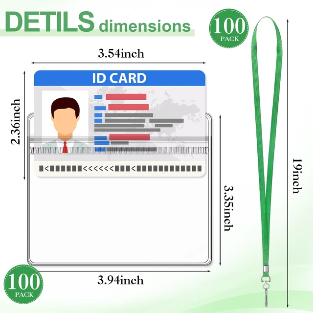 Alt view image 2 of 7 - 100 Sets Name Tag Lanyards Bulk, Plastic Badge Holders, Green Clear Plastic Horizontal Lanyard,Cruise Necklace,with ID Badge Holder,for Business School Events Conferences