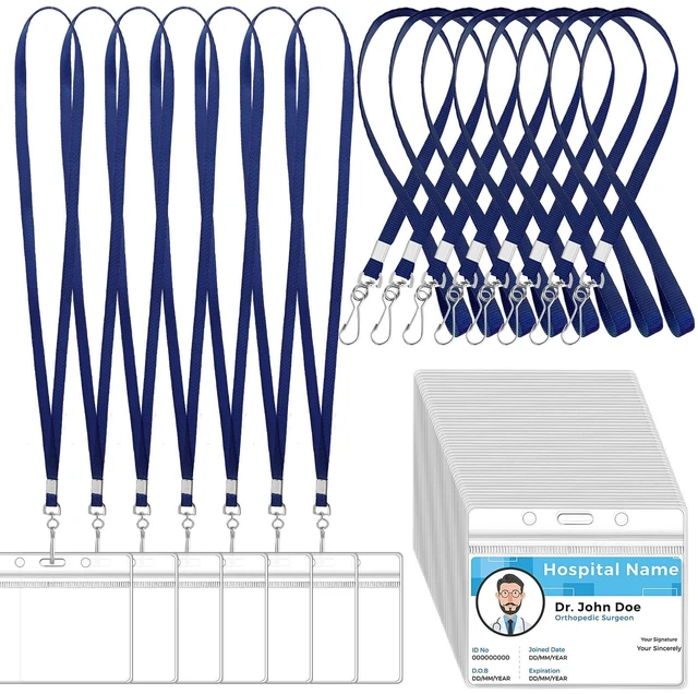 Main image of 100 Sets Name Tag Lanyards Bulk, Plastic Badge Holders, Navy Blue Clear Plastic Horizontal Lanyard,Cruise Necklace,with ID Badge Holder,for Business School Events Conferences