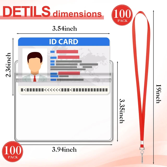 Alt view image 2 of 7 - 100 Sets Name Tag Lanyards Bulk, Plastic Badge Holders, Red Clear Plastic Horizontal Lanyard,Cruise Necklace,with ID Badge Holder,for Business School Events Conferences