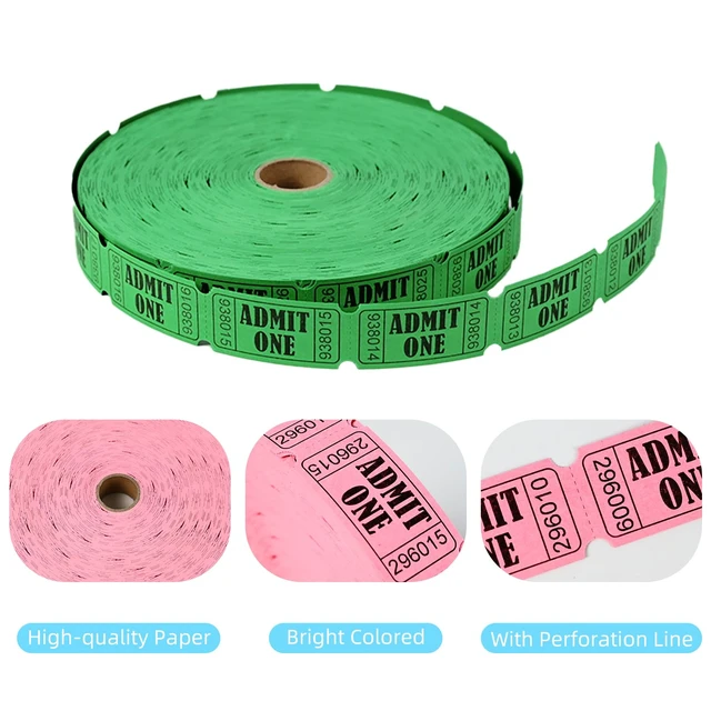 Alt view image 5 of 7 - 4000 Pink & Green 1 x 2 Admit One Tickets Perforated Admit One Design, Great for Carnivals, Door Prizes, Fundraisers & Drink Tickets