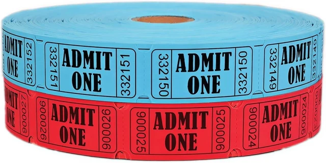 Main image of 4000 Assorted Raffle Tickets Red & Blue Perforated 1" x 2" Admit One Perforated Admit One Design, Great for Carnivals, Door Prizes, Fundraisers & Drink Tickets