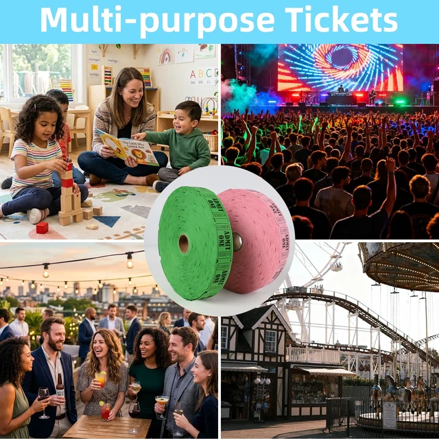 Alt view image 6 of 7 - 4000 Pink & Green 1 x 2 Admit One Tickets Perforated Admit One Design, Great for Carnivals, Door Prizes, Fundraisers & Drink Tickets