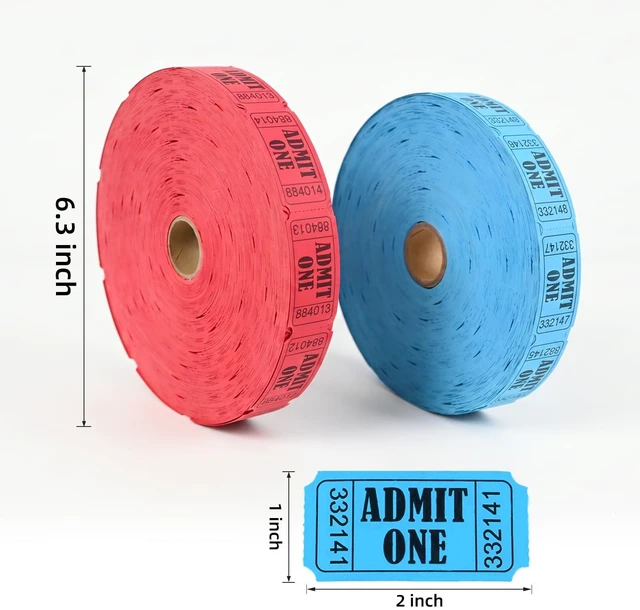 Alt view image 2 of 6 - 4000 Assorted Raffle Tickets Red & Blue Perforated 1" x 2" Admit One Perforated Admit One Design, Great for Carnivals, Door Prizes, Fundraisers & Drink Tickets