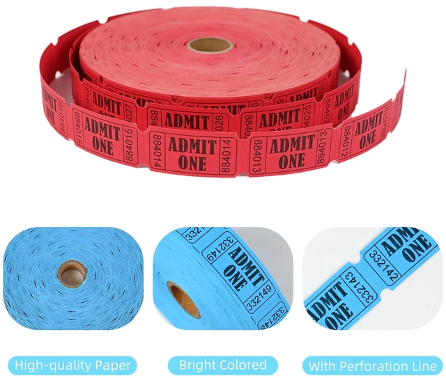 Alt view image 3 of 6 - 4000 Assorted Raffle Tickets Red & Blue Perforated 1" x 2" Admit One Perforated Admit One Design, Great for Carnivals, Door Prizes, Fundraisers & Drink Tickets