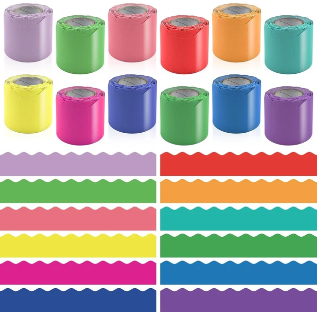 Main image of 12 Rolls 393.6 Feet Colorful Bulletin Board Borders Sets - Scalloped Borders for Bulletin Board - Bright Teachers Border Trim - Suitable for Home, Classroom Decor, Posters, Office, School Activities