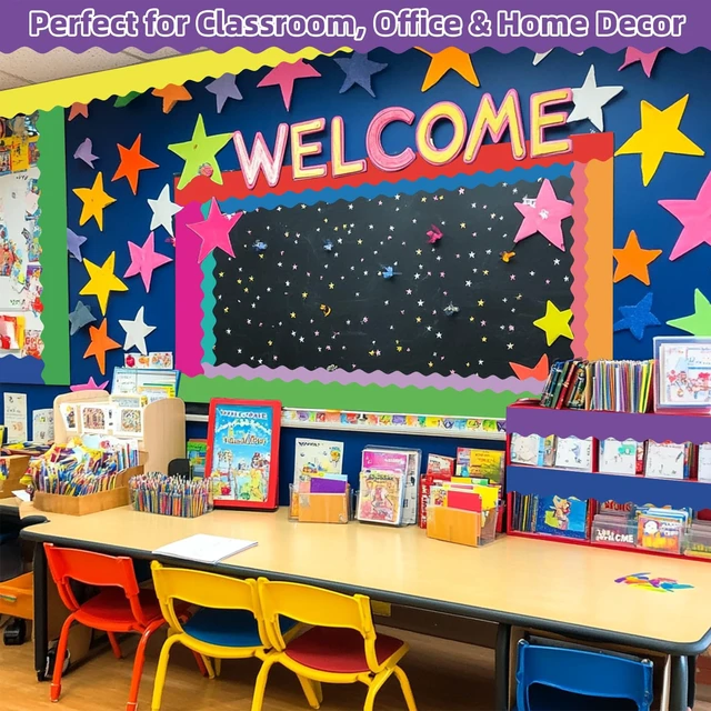 Alt view image 2 of 7 - 12 Rolls 393.6 Feet Colorful Bulletin Board Borders Sets - Scalloped Borders for Bulletin Board - Bright Teachers Border Trim - Suitable for Home, Classroom Decor, Posters, Office, School Activities