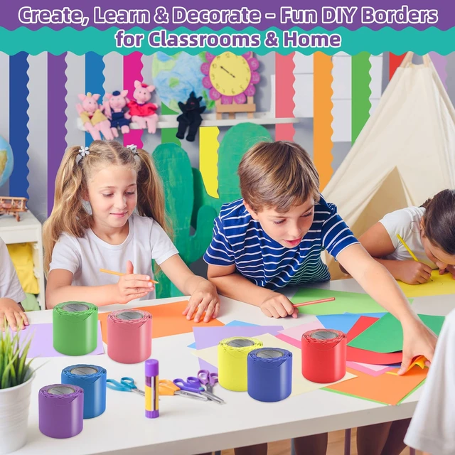 Alt view image 3 of 7 - 12 Rolls 393.6 Feet Colorful Bulletin Board Borders Sets - Scalloped Borders for Bulletin Board - Bright Teachers Border Trim - Suitable for Home, Classroom Decor, Posters, Office, School Activities