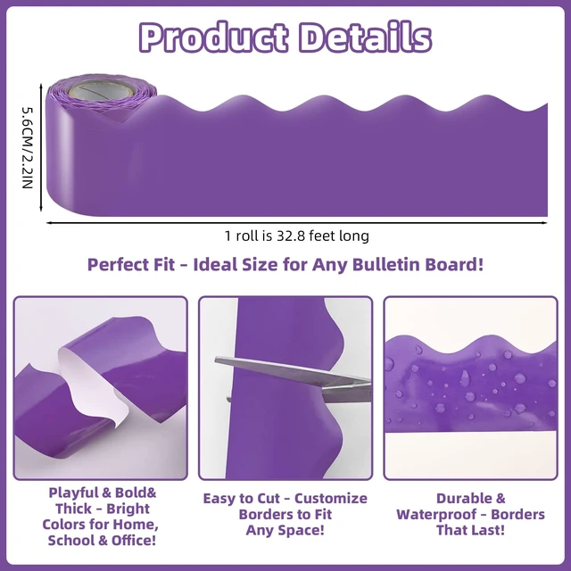 Alt view image 4 of 7 - 12 Rolls 393.6 Feet Colorful Bulletin Board Borders Sets - Scalloped Borders for Bulletin Board - Bright Teachers Border Trim - Suitable for Home, Classroom Decor, Posters, Office, School Activities