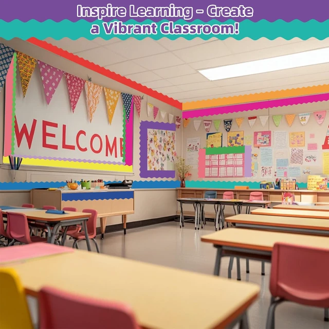 Alt view image 6 of 7 - 12 Rolls 393.6 Feet Colorful Bulletin Board Borders Sets - Scalloped Borders for Bulletin Board - Bright Teachers Border Trim - Suitable for Home, Classroom Decor, Posters, Office, School Activities