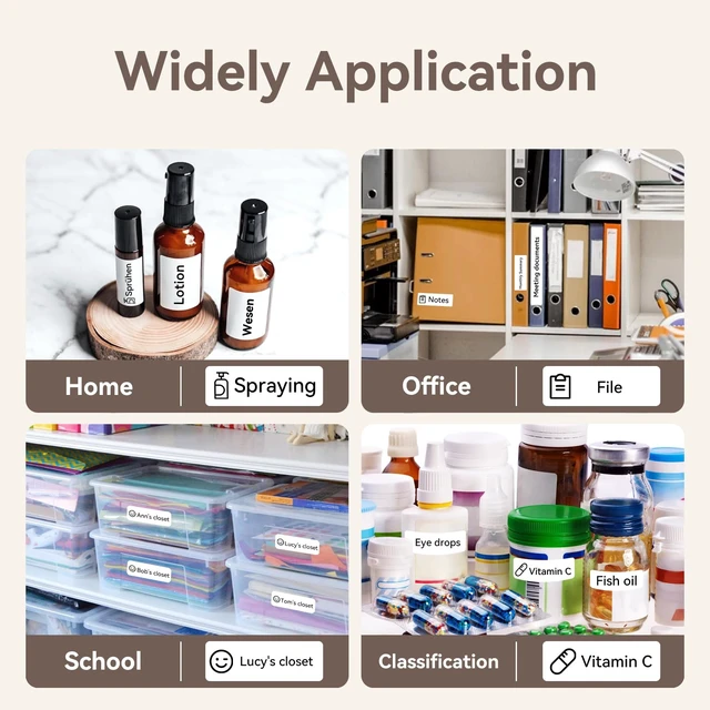 Alt view image 4 of 7 - D110/D11/D101 Labels, 0.55"×1.18"(14×30mm), 195 Labels/Roll, White 3 Rolls of Self-Adhesive Labeling Tape Replacement, Waterproof Thermal Label Refills for Home Office School Organization