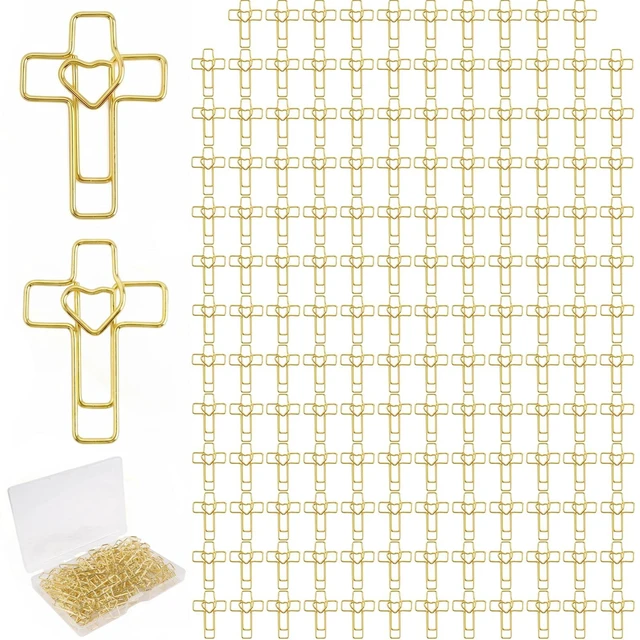 Main image of 150 PCS Gold Heart Cross Paper Clips, Gold Metal Bookmark Clips for Bible Study Supplies, Journaling, Planner, Office, Church Events, Teacher Appreciation Gift