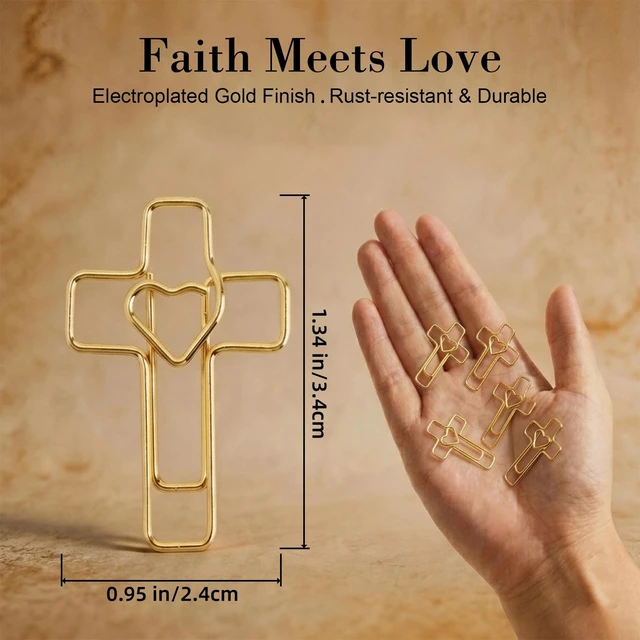 Alt view image 2 of 7 - 150 PCS Gold Heart Cross Paper Clips, Gold Metal Bookmark Clips for Bible Study Supplies, Journaling, Planner, Office, Church Events, Teacher Appreciation Gift