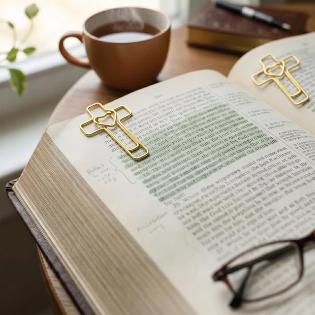 Alt view image 6 of 7 - 150 PCS Gold Heart Cross Paper Clips, Gold Metal Bookmark Clips for Bible Study Supplies, Journaling, Planner, Office, Church Events, Teacher Appreciation Gift