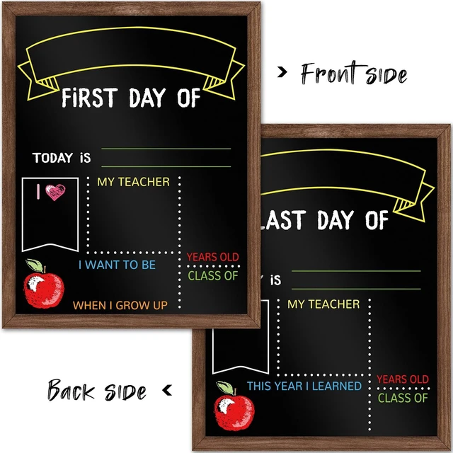 Alt view image 2 of 7 - First & Last Day of School Board, 11 x14 Inch Double Sided Back to School Sign for Kids Girls Boys, My 1st Day of Schools Chalkboard Sign, Wooden 1st Day Boards of Preschool Kindergarten