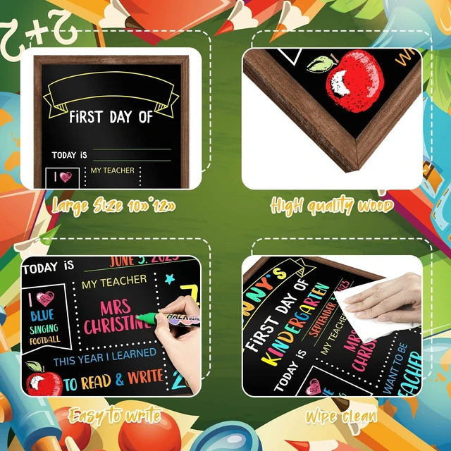 Alt view image 3 of 7 - First & Last Day of School Board, 11 x14 Inch Double Sided Back to School Sign for Kids Girls Boys, My 1st Day of Schools Chalkboard Sign, Wooden 1st Day Boards of Preschool Kindergarten