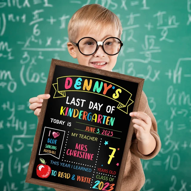 Alt view image 4 of 7 - First & Last Day of School Board, 11 x14 Inch Double Sided Back to School Sign for Kids Girls Boys, My 1st Day of Schools Chalkboard Sign, Wooden 1st Day Boards of Preschool Kindergarten