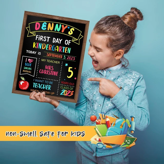 Alt view image 5 of 7 - First & Last Day of School Board, 11 x14 Inch Double Sided Back to School Sign for Kids Girls Boys, My 1st Day of Schools Chalkboard Sign, Wooden 1st Day Boards of Preschool Kindergarten
