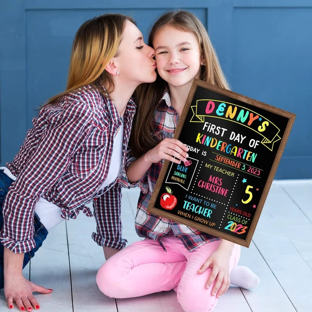 Alt view image 6 of 7 - First & Last Day of School Board, 11 x14 Inch Double Sided Back to School Sign for Kids Girls Boys, My 1st Day of Schools Chalkboard Sign, Wooden 1st Day Boards of Preschool Kindergarten