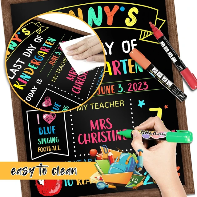 Alt view image 7 of 7 - First & Last Day of School Board, 11 x14 Inch Double Sided Back to School Sign for Kids Girls Boys, My 1st Day of Schools Chalkboard Sign, Wooden 1st Day Boards of Preschool Kindergarten