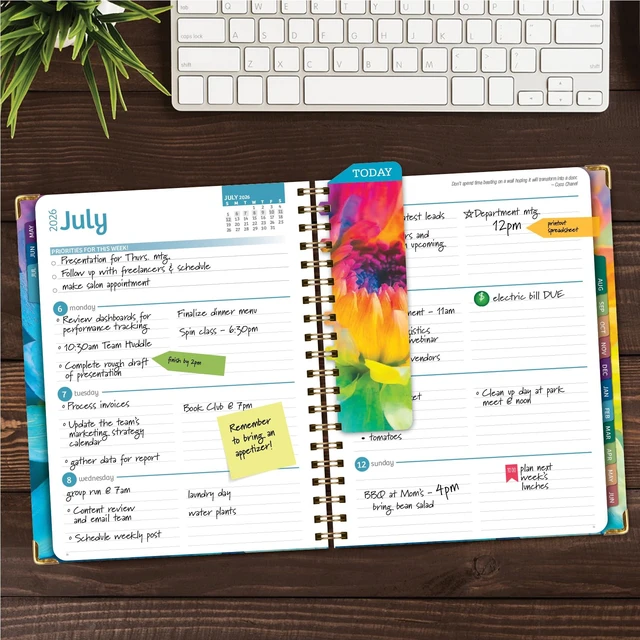 Alt view image 2 of 7 - HARDCOVER Academic Year 2026-2027 Planner: 14 Months (May 2026 Through June 2027) 8.5"x 11" Daily Weekly Monthly Planner Yearly Agenda. Bookmark, Pocket Folder and Sticky Note Set (Rainbow Petals)