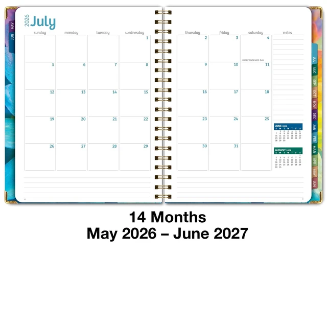 Alt view image 5 of 7 - HARDCOVER Academic Year 2026-2027 Planner: 14 Months (May 2026 Through June 2027) 8.5"x 11" Daily Weekly Monthly Planner Yearly Agenda. Bookmark, Pocket Folder and Sticky Note Set (Rainbow Petals)
